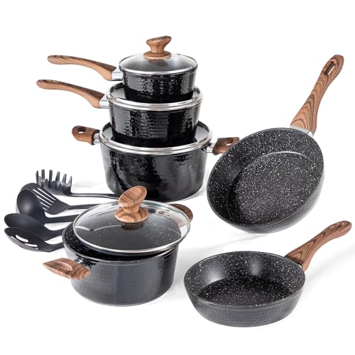 MAISON ARTS Pots and Pans Set - Kitchen Cookware Sets with Nonstick Granite Stone Coating Suitable for Induction Cooktops