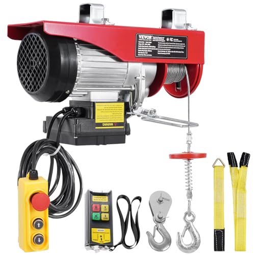 VEVOR Electric Hoist, 2200 lbs Lifting Capacity, 1600W 110V Electric Steel Wire Winch with Wireless Remote Control, 40ft Single Cable Lifting Height & Pure Copper Motor, for Garage Warehouse Factory