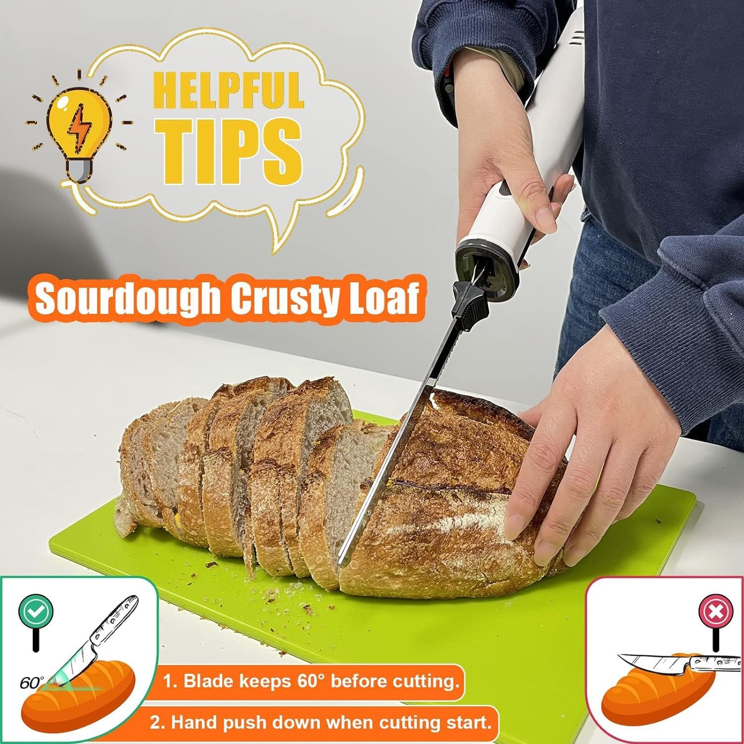 Cordless Electric Meat Carving Knife with 2 Serrated 8” Stainless Steel Blades - Effortlessly Slice and Carve Meats, Poultry, and Bread with Precision - Safety Lock Trigger Release - Ideal for