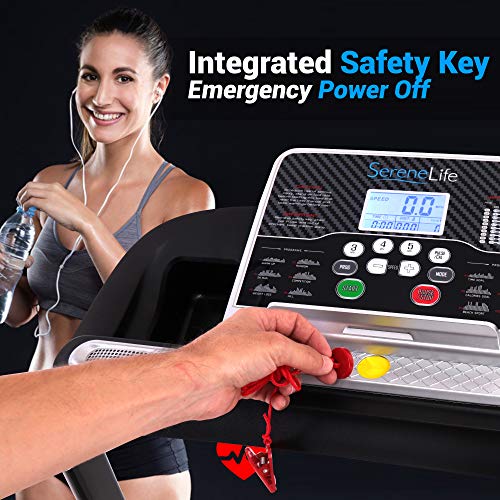 SereneLife Folding Treadmill - Foldable Home Fitness Equipment with LCD for Walking & Running - Cardio Exercise Machine - Preset and Adjustable Programs - Bluetooth Connectivity