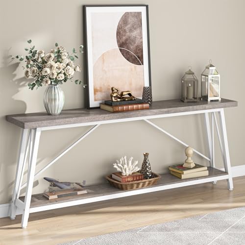 70.9" Industrial Entryway Console Sofa Table, Long, White