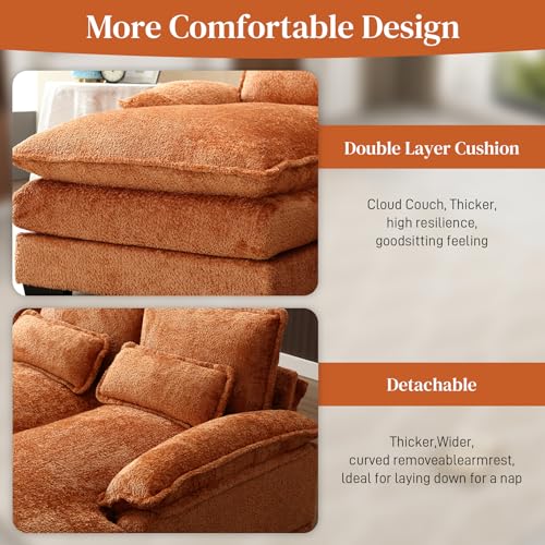 OUYESSIR U Shape Sectional Sofa Cloud Couch, 110" Upholstery Comfy Modular Sofa, 4 Seat Chenille Modern Sleeper Sofa with Double Chaise for Living Room,Orange