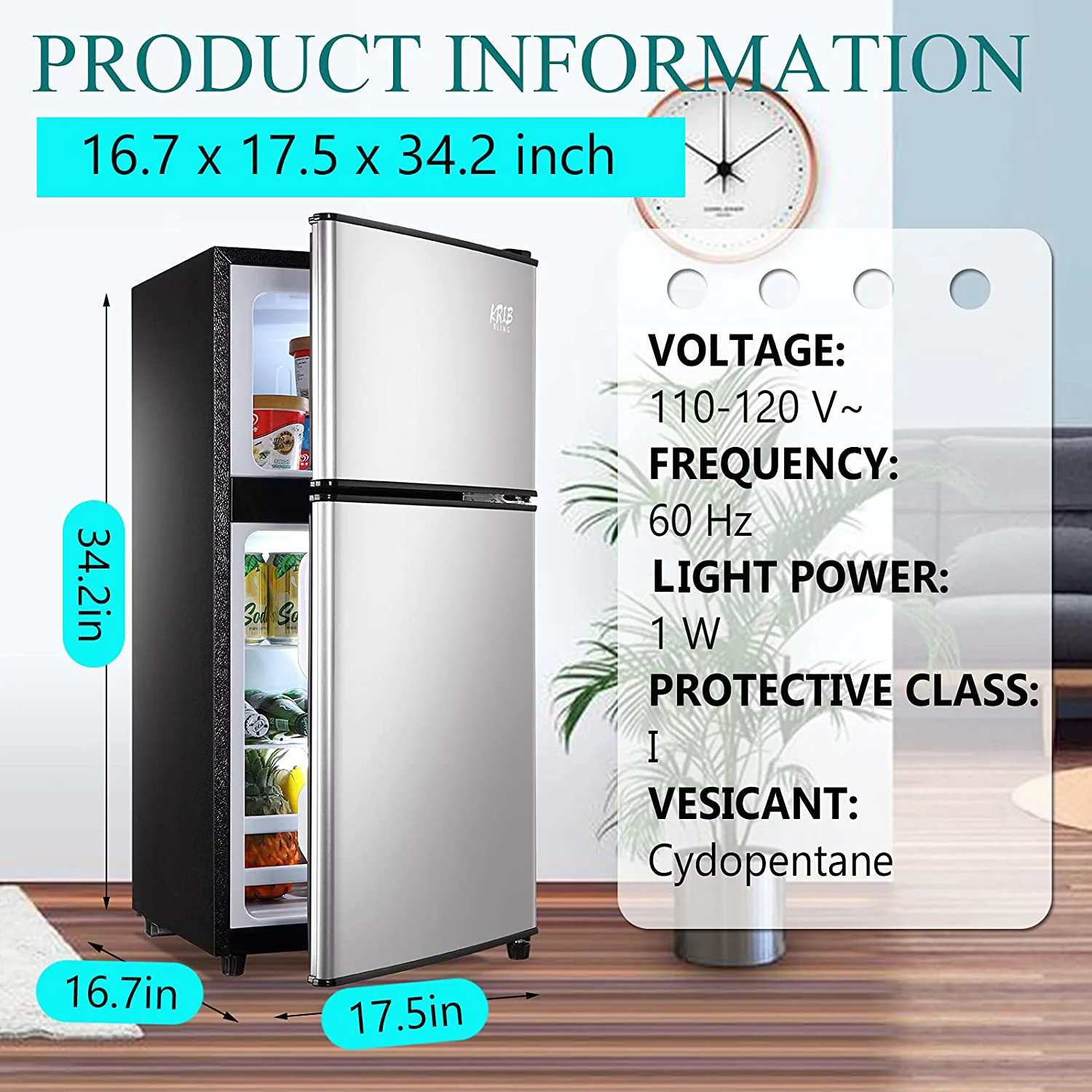 3.5cu.ft Compact Refrigerator Mini Fridge with Freezer, Krib Bling Small Refrigerator with 2 Door