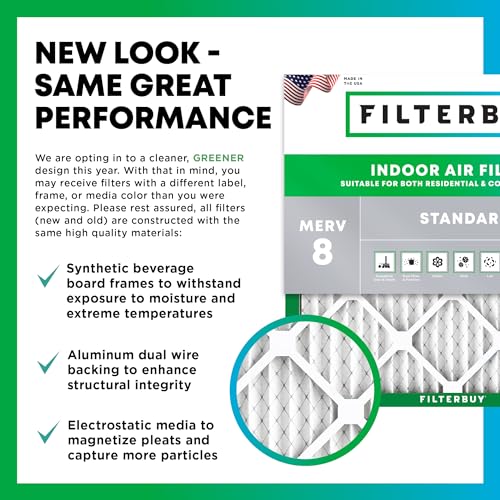 Filterbuy 16x25x4 Air Filter MERV 8 Dust Defense (2-Pack), Pleated HVAC AC Furnace Air Filters Replacement (Actual Size: 15.50 x 24.50 x 3.63 Inches)