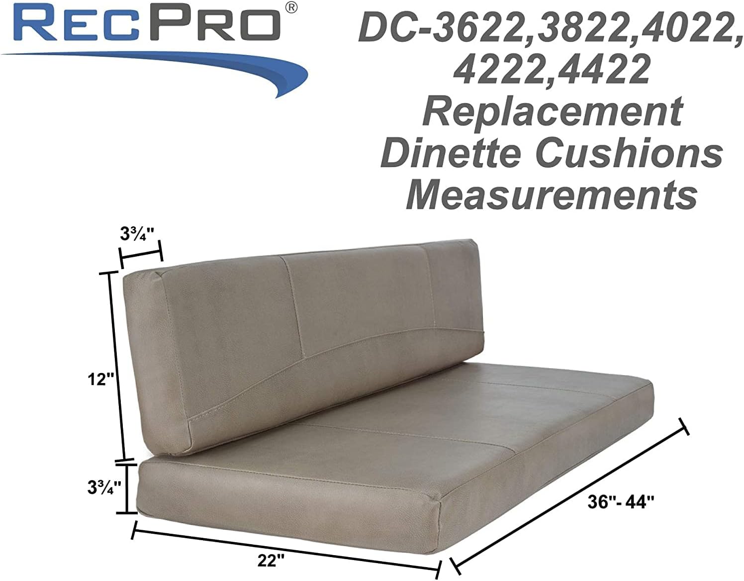 RecPro RV Dinette Booth Cushions with Memory Foam | Cloth | Camper Trailer | Bed | RV Furniture (40")