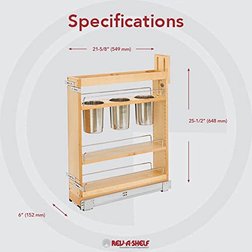 Rev-A-Shelf 5" Pull Out Storage Organizer for Base Kitchen Cabinets w/Soft-Close, Sliding Shelves for Utilities, Utensils or Spices, 448UT-BCSC-5C