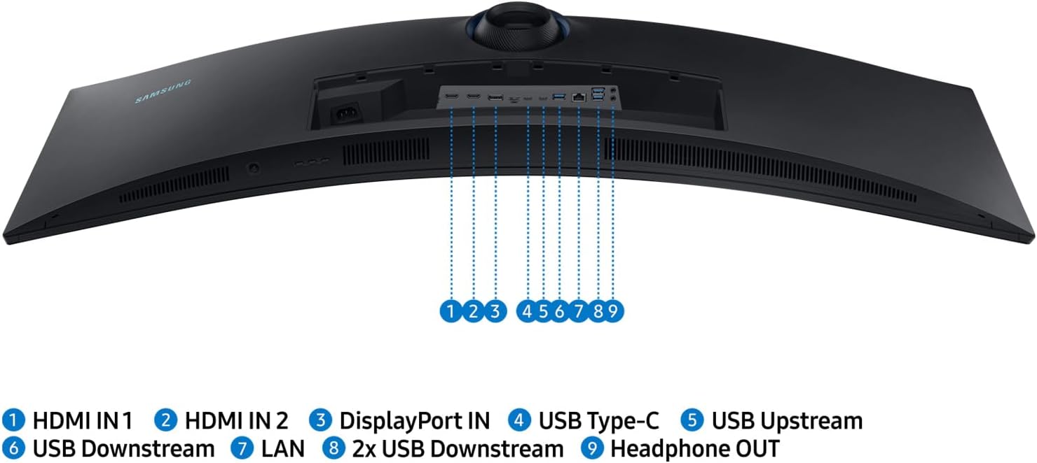 Samsung S95UA 49-inch Curved 1440P Dual QHD 120Hz IPS LCD ViewFinity Monitor with USB-C, Ethernet, Dock, DisplayPort, HDMI, USB Hub, Speakers - Desk Mount Monitor Stand (S49A950UIN), black