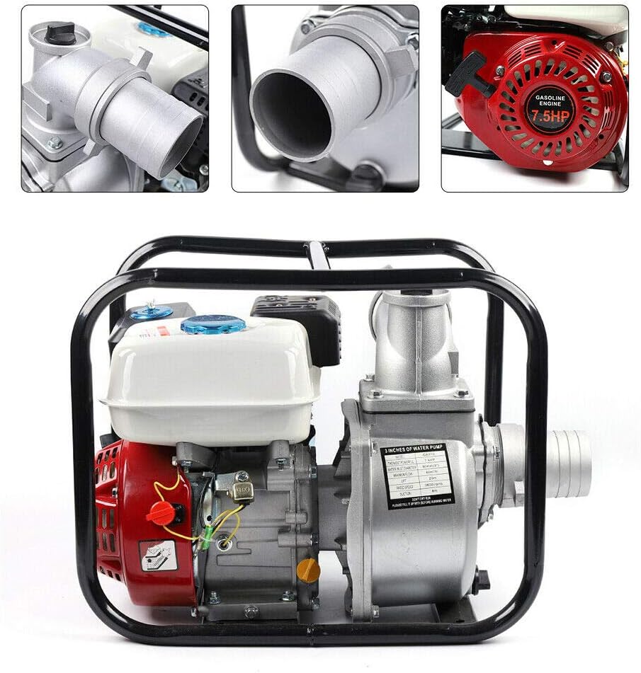 DNYSYSJ Gasoline Water Pump, Gas-Powered Water Transfer Pump 3 Inch 210CC 7.5 HP Heavy Duty Semi-Trash Clean Water Pump Gasoline Engine for Pool Water Remove, lawn garden Irrigate