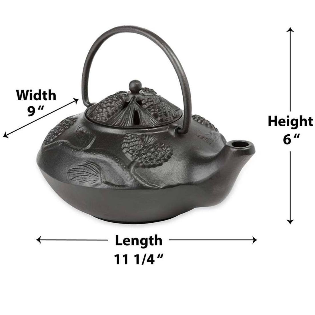 Cast Iron Wood Stove Kettle Steamer with Pine Cone Design, in Black