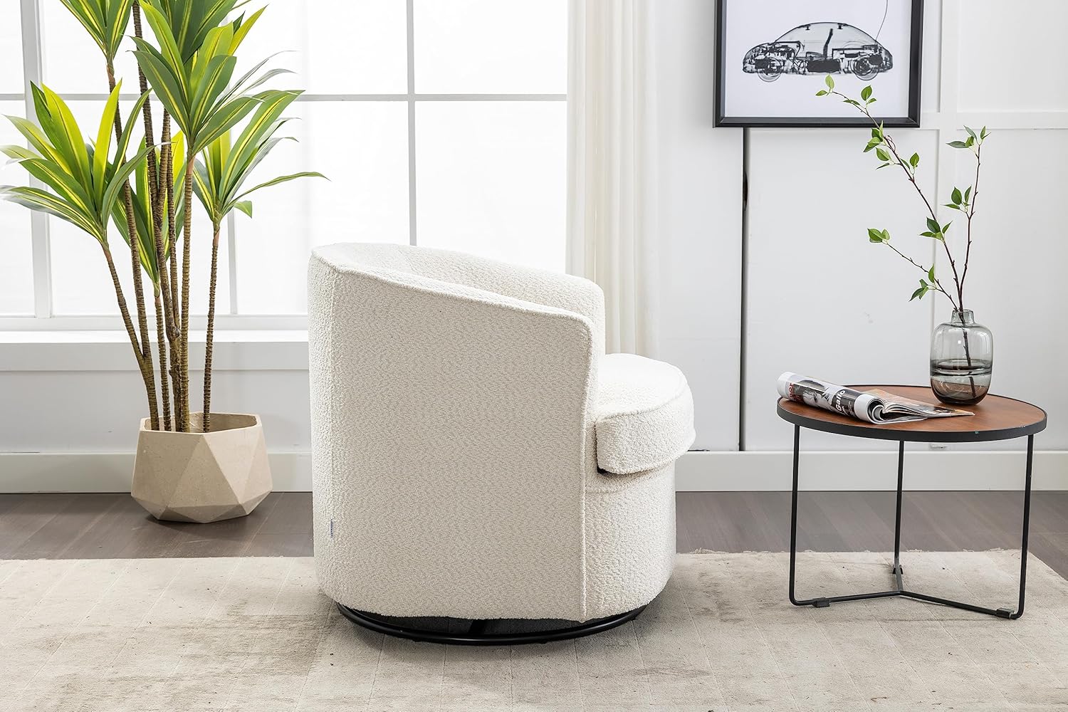 Swivel Barrel Chair, Comfy Round Accent Sofa Chair for Living Room, 360 Degree Swivel Barrel Club Chair, Leisure Arm Chair for Nursery, Hotel, Bedroom, Office, Lounge (Beige) W395102560