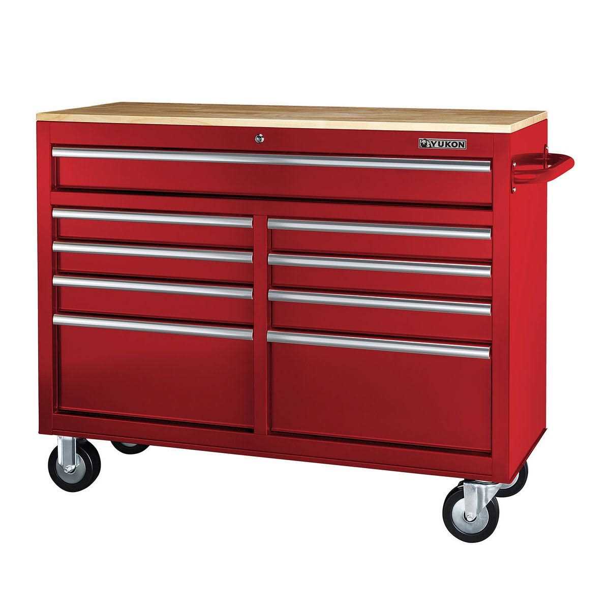 Yukon 46 in. 9 Drawer Mobile Storage Cabinet with Solid Wood Top