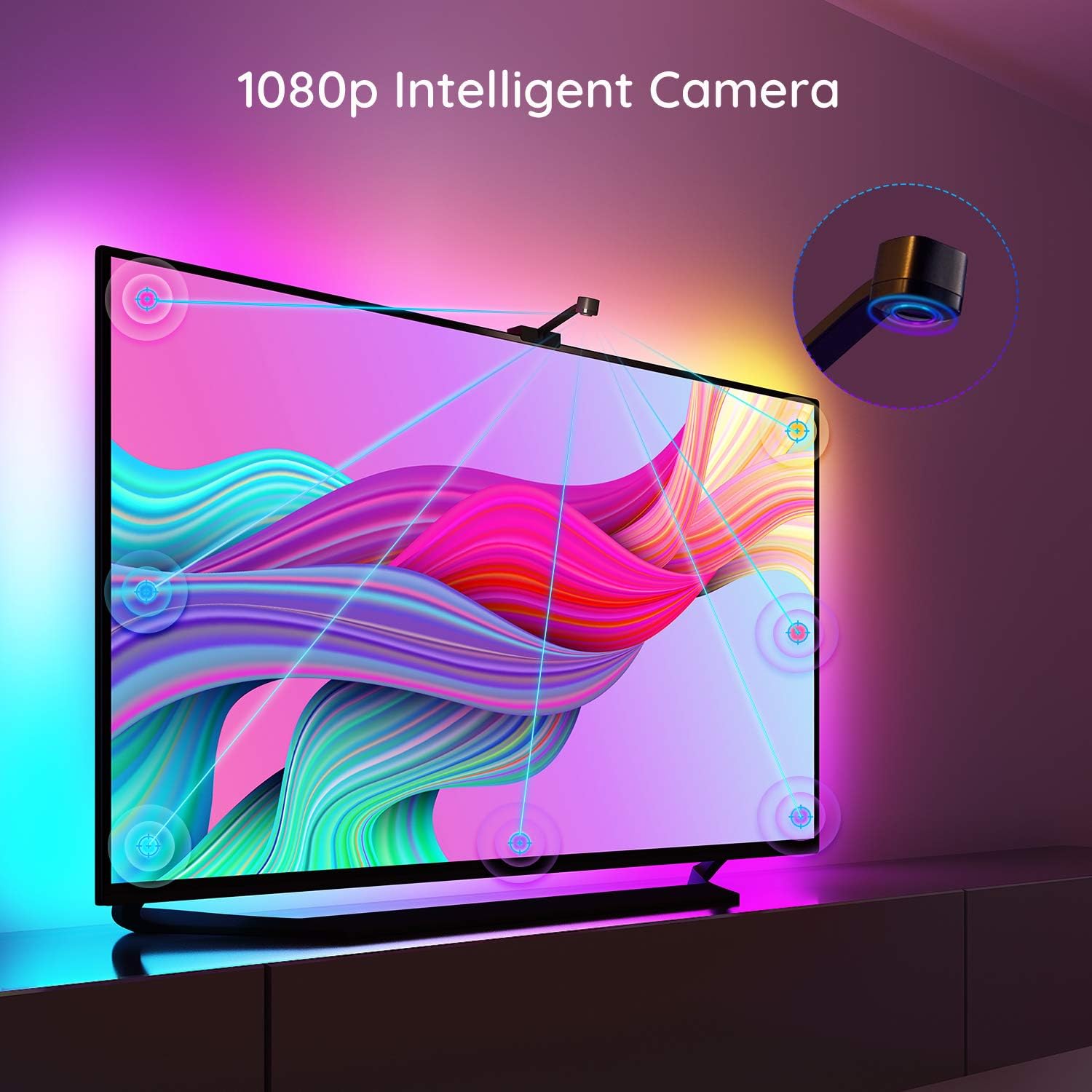 Govee Immersion TV LED Backlights with Camera, RGBIC Ambient Wi-Fi TV Backlights for 55-65 inch TVs PC, Works with Alexa & Google Assistant, App Control, Lights and Music Sync, Adapter, H6199