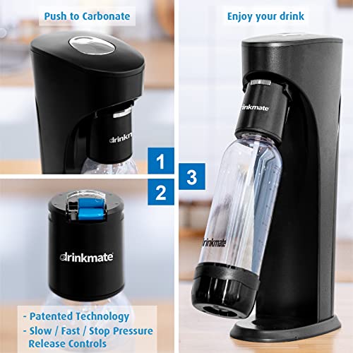 Drinkmate OmniFizz Sparkling Water and Soda Maker, Carbonates Any Drink, PARTY PACK - Includes two 60L CO2 Cylinders, three Carbonation Bottles, and two Fizz Infusers (Royal Red)