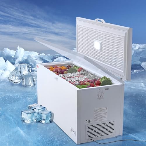 VEVOR Chest Freezer, Large Deep Freezer & 4 Removable Baskets, Freestanding Top Open Door Commercial Chest Freezers with Locking Lid, 7-Level Adjustable Temp, LED Lighting, 6 Wheels