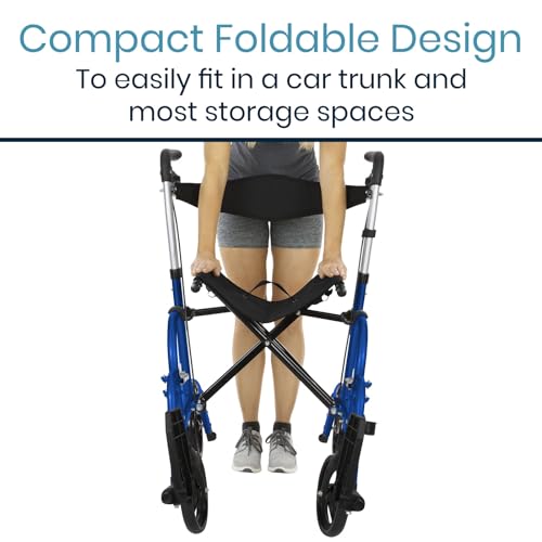 Vive 2 in 1 Rollator Transport Wheelchair Walker for Seniors - Lightweight, Foldable, Medical 4 Wheel Chair Combo with Seat - Portable Walking Mobility Aid for Men Women, 300 Pound Capacity