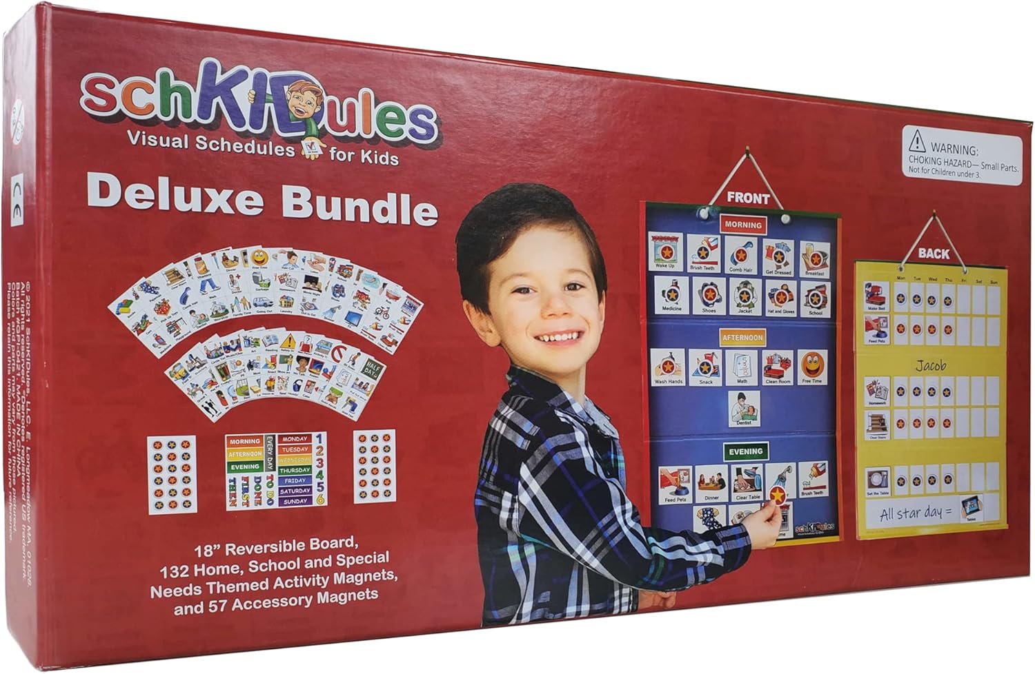 SchKIDules Visual Schedule for Kids Deluxe Bundle Daily Activity Chart / Weekly Progress Chart, 2-Sided Trifold Magnet Board & 189 Magnetic Picture Cards (for Preschool, Children, Toddlers, Autism) Pack of 2