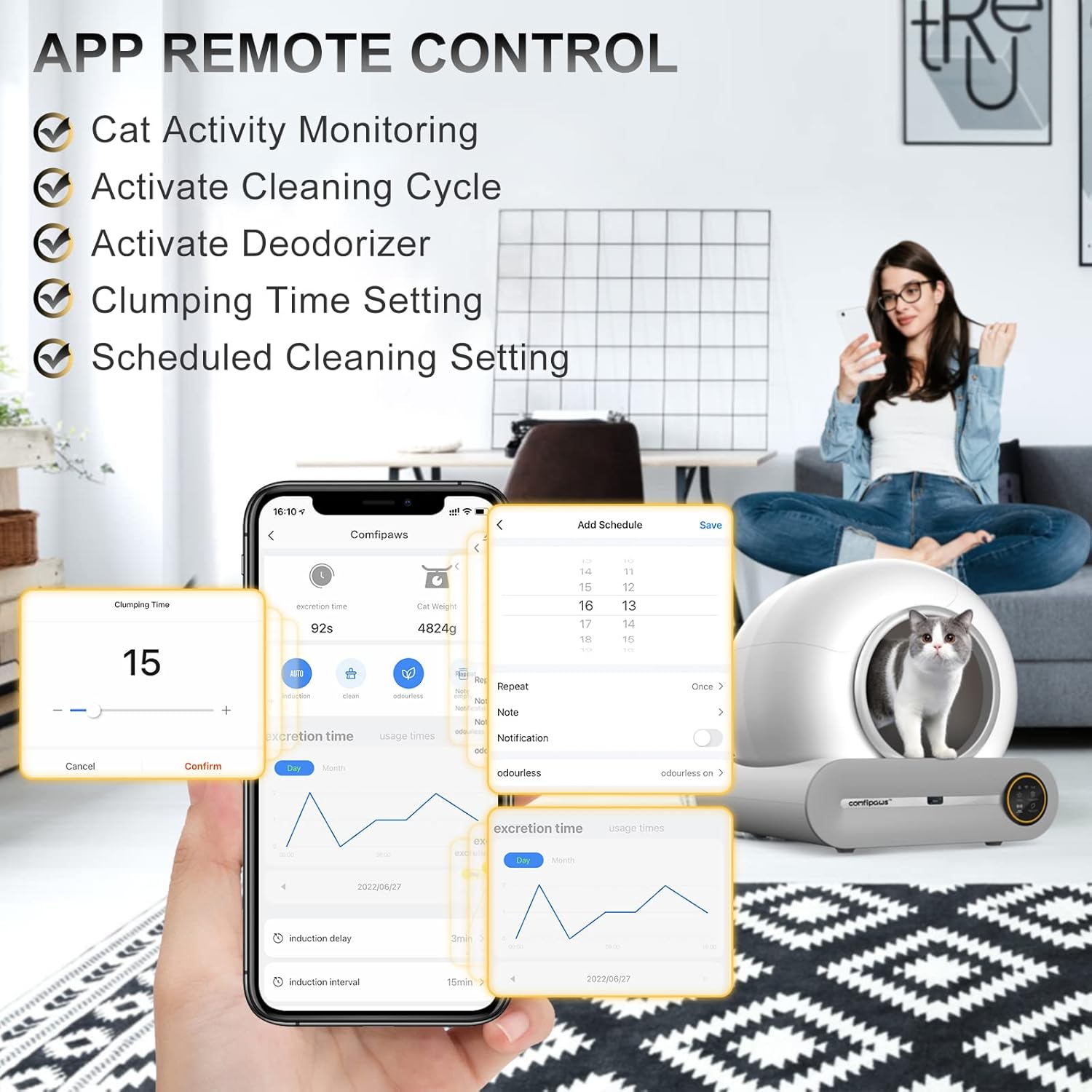 Automatic Cat Litter Box Self Cleaning Robot Cat Litter Box for Multiple Cats, Auto Clean Cat Litter Box with APP Control & Ionic Deodorizer, 65L+9L Smart Cat Toilet with Mat, Liner, Brush