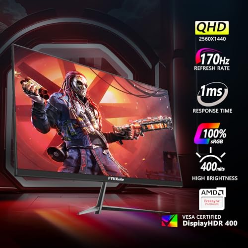 FYHXele Gaming Monitor, Computer Monitor, 1ms, Premium Display, Eye Care, DisplayPort, HDMI, VESA Mount
