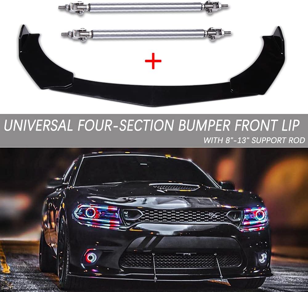 DREAMIZER Universal Front Bumper Lip Strut Rod Spoiler Wing Wide Body Kit Spoiler with Adjustable 6"-11" Support Splitter Rods (Red) - Sharp Corner Pack of 2