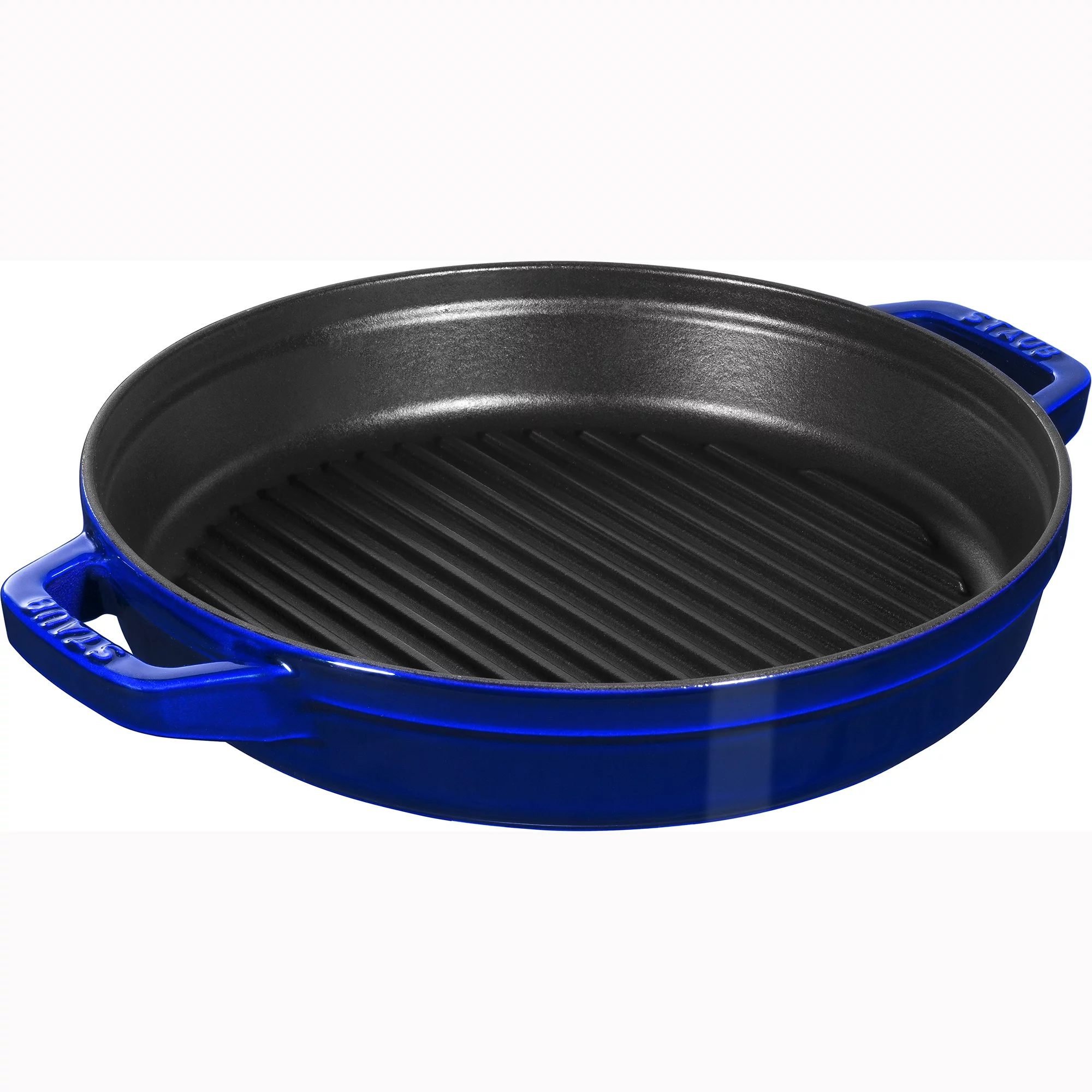 STAUB Cast Iron Set 4-pc, Stackable Space-Saving Cookware Set, Dutch Oven with Universal Lid, Made in France, Dark Blue