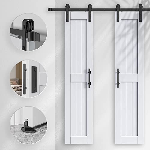 EaseLife 54 x 84 inch White Barn Door with 9FT Sliding Door Hardware Kit Included & Handle,Solid Wood Covered with Waterproof PVC Surface,DIY Assemblely,Easy Install,H-Frame,Fit 50-52in Wide Opening
