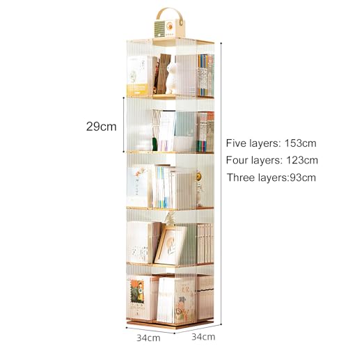 360° Rotating Bookshelf Tower, Acrylic Book Display Case, Revolving Bookcase for Kids & Adults, Space-Saving Swivel Storage Rack for Bedrooms, Living Rooms, Game Rooms, 4layer, A-style