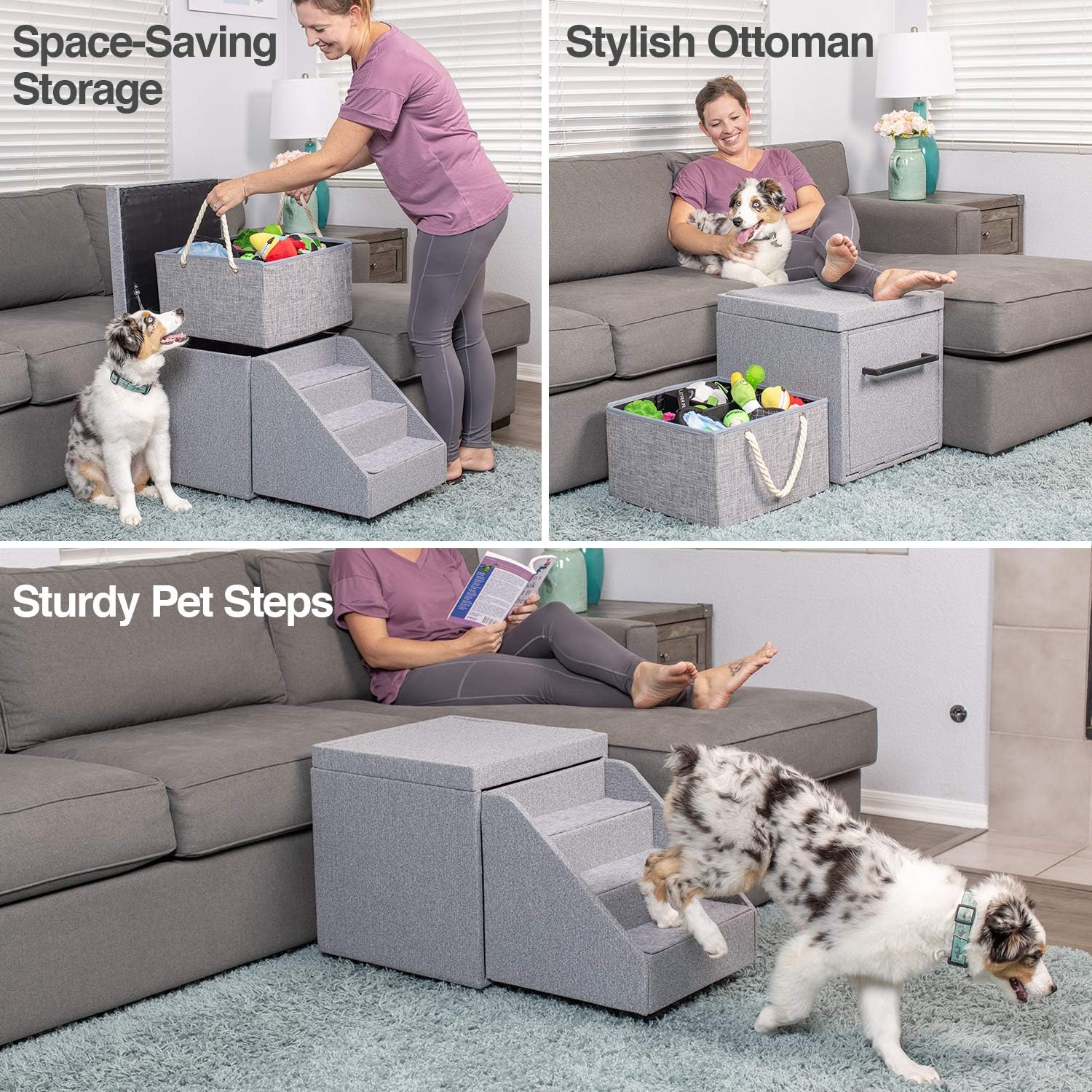 PetFusion Multi-Purpose Pet Stairs, Foldaway Cat & Dog Steps. Ottoman & Dog Toy Basket & Storage, Great Dog & Cat Window Perch (18x18x18��) Perfect Pet Steps for Couch, Bed, or Window. 1 Year Warr Pack of 2