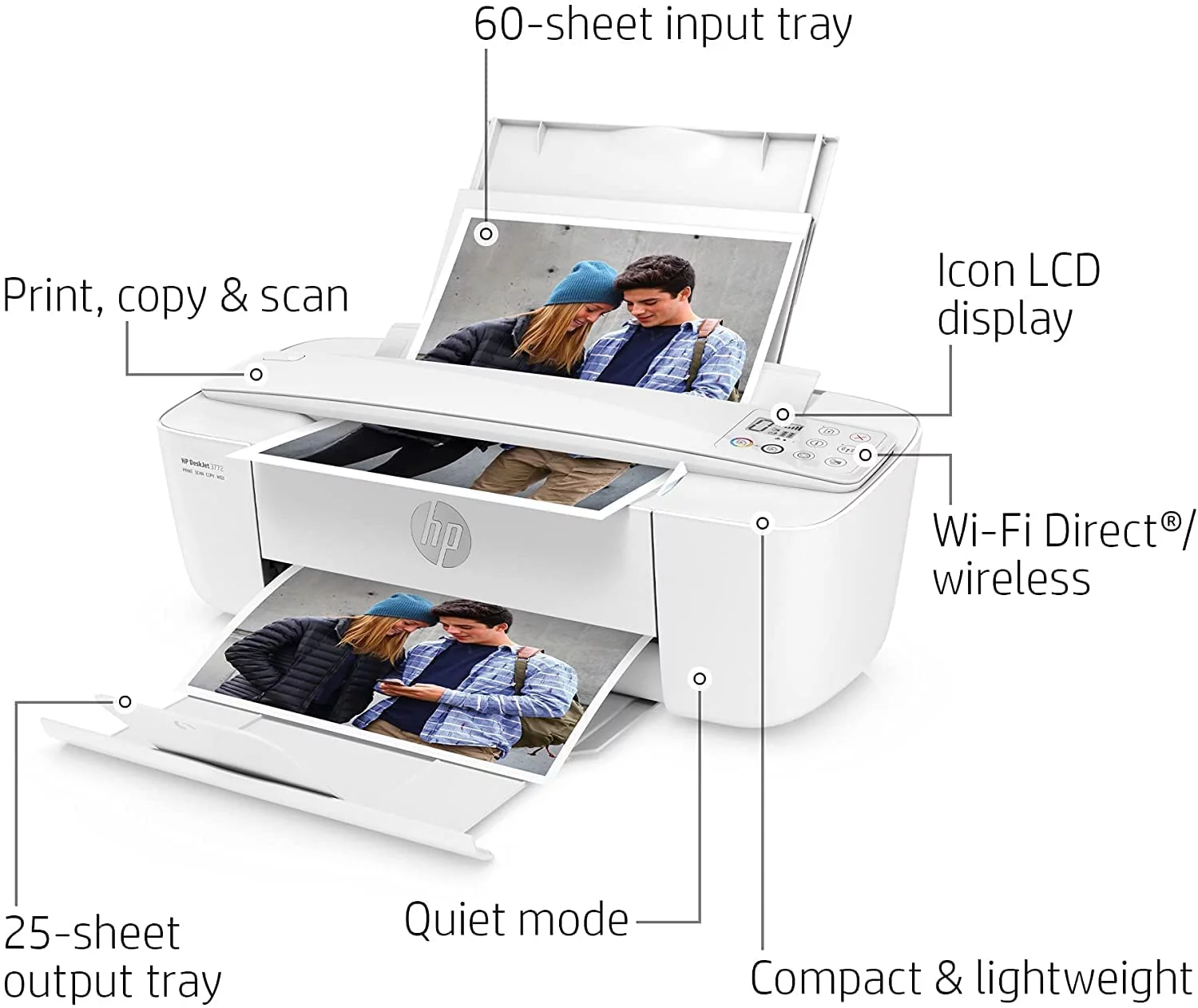 HP DeskJet Wireless Color Inkjet Printer W LCD, Print Scan Copy & Mobile Printing