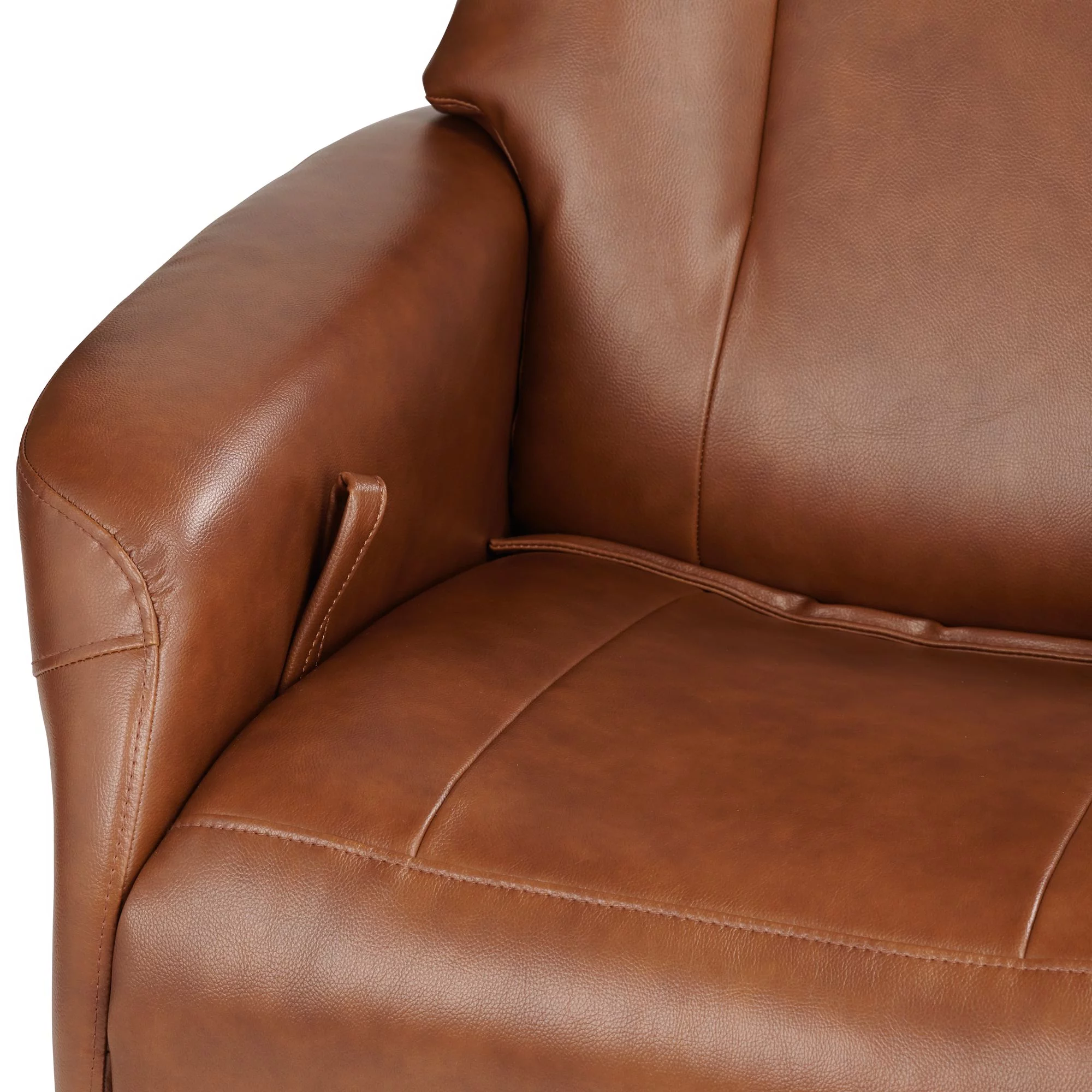 BenchMaster Brown Swivel Faux Leather Recliner Chair Modern Armchair Comfortable Manual Reclining Footrest Headrest for Bedroom