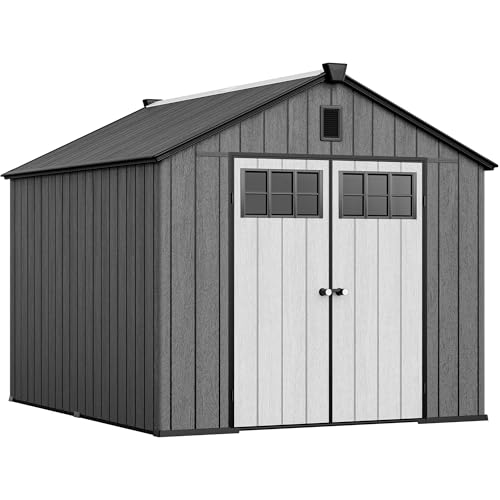YITAHOME 8x6.2FT Outdoor Storage Shed w/o Floor, All-Weather Plastic Shed with Lockable Doors, Window & Vents, Plastic Tool Shed for Backyard, Patio, Poolside, Lawn, Gray