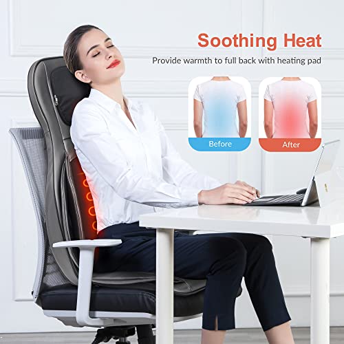 COMFIER Shiatsu Neck Back Massager with Heat, 2D ro 3D Kneading Massage Chair Pad, Adjustable Neck Massage,Seat Massager for Full Body Relaxation, Christmas Gifts for Dad Mom Women Men,Dark Gray