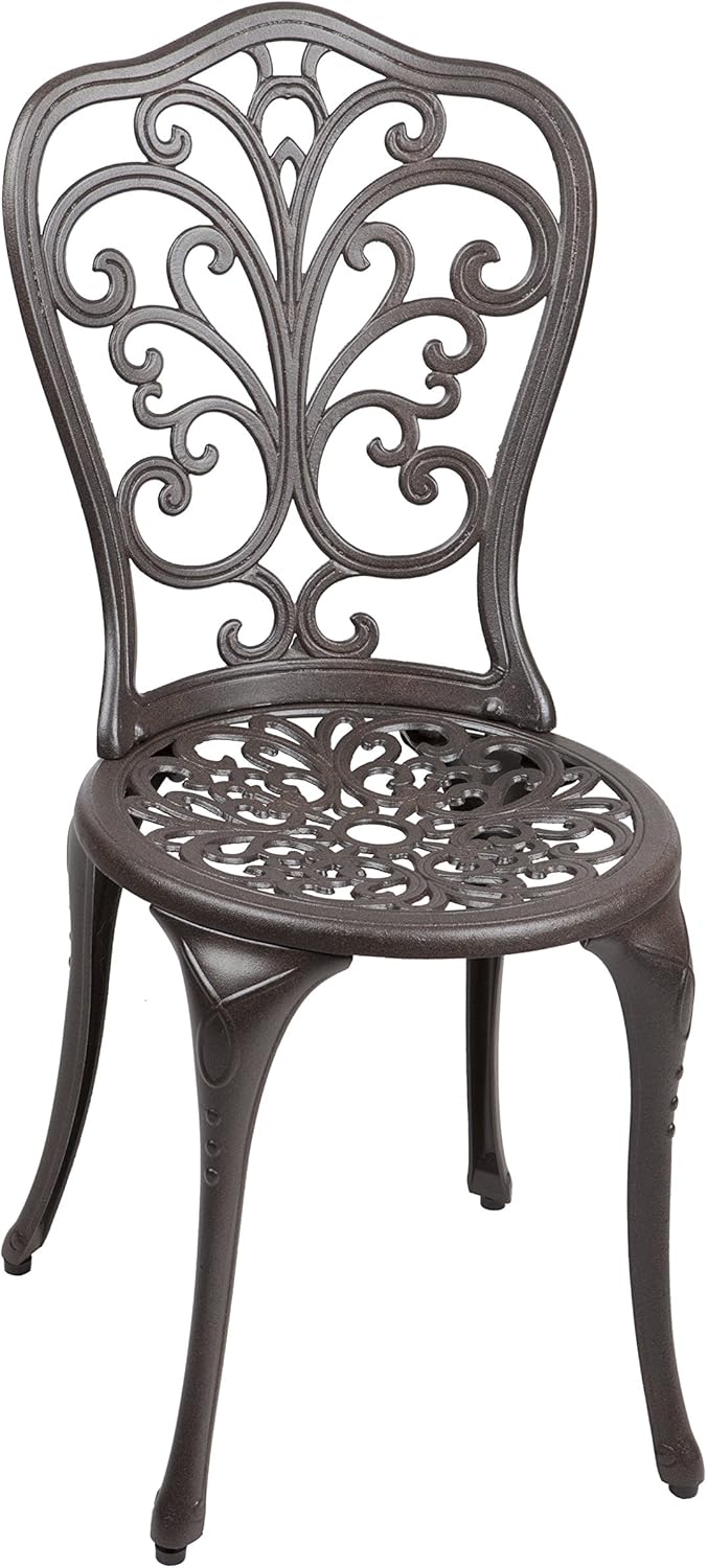 Patio Sense 61908 Faustina Cast Aluminum 3-Piece Bistro Set Two Chairs & Table Lightweight Maintenance Free Outdoor Seating - Antique Bronze Finish