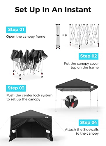 Pop up Canopy Tent with Window, 10x10 Ft Outdoor Gazebo Tent with Removable Zip up Sidewall and Doors, 1 Bonus Wheeled Case, Waterproof Camping Shelter for Patio Family Wedding Events, Black
