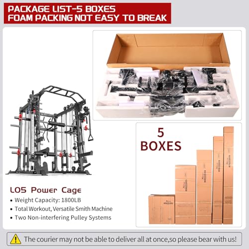 L05/07 Smith Machine，Multi-Function Squat Rack Power Cage with Cable Crossover System,with Weight Bench, Olympic Barbell Weight Set, for Home Gym