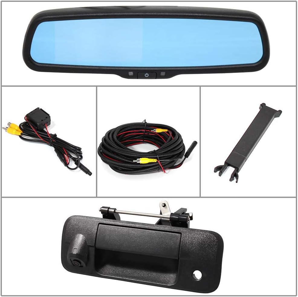 EWAY for Toyota Tundra 2007-2014 4.3 Rear View Mirror Monitor with Tailgate Handle Backup Camera Kit Parking Waterproof CCD Reverse Reversing Night Vision Car Safety Backing Auto Cameras