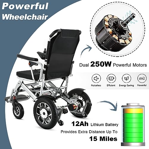 24KM Portable electric wheelchairs Foldable Lightweight, Airplane Approved, All Terrain Power Motorized wheelchairs for Adults and Seniors