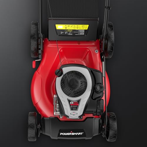 PowerSmart Gas Lawn Mower with Briggs and Stratton EX550 140cc Engine, ReadyStart System 21-Inch Steel Deck 3-in-1 Mulch, Bag, Side Discharge, 10-Inch High Rear Wheels