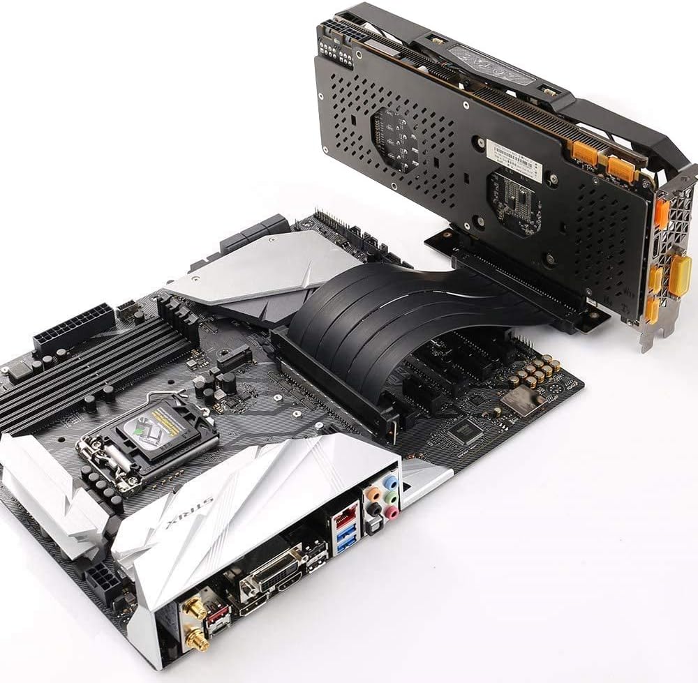 Qingsea Pcie Riser Extension Cable PCI-E 4.0 x 16 Vertical GPU Mount Cable High Speed PCI Express Riser Card 90 Degree for Computer Riser Cable(25CM)