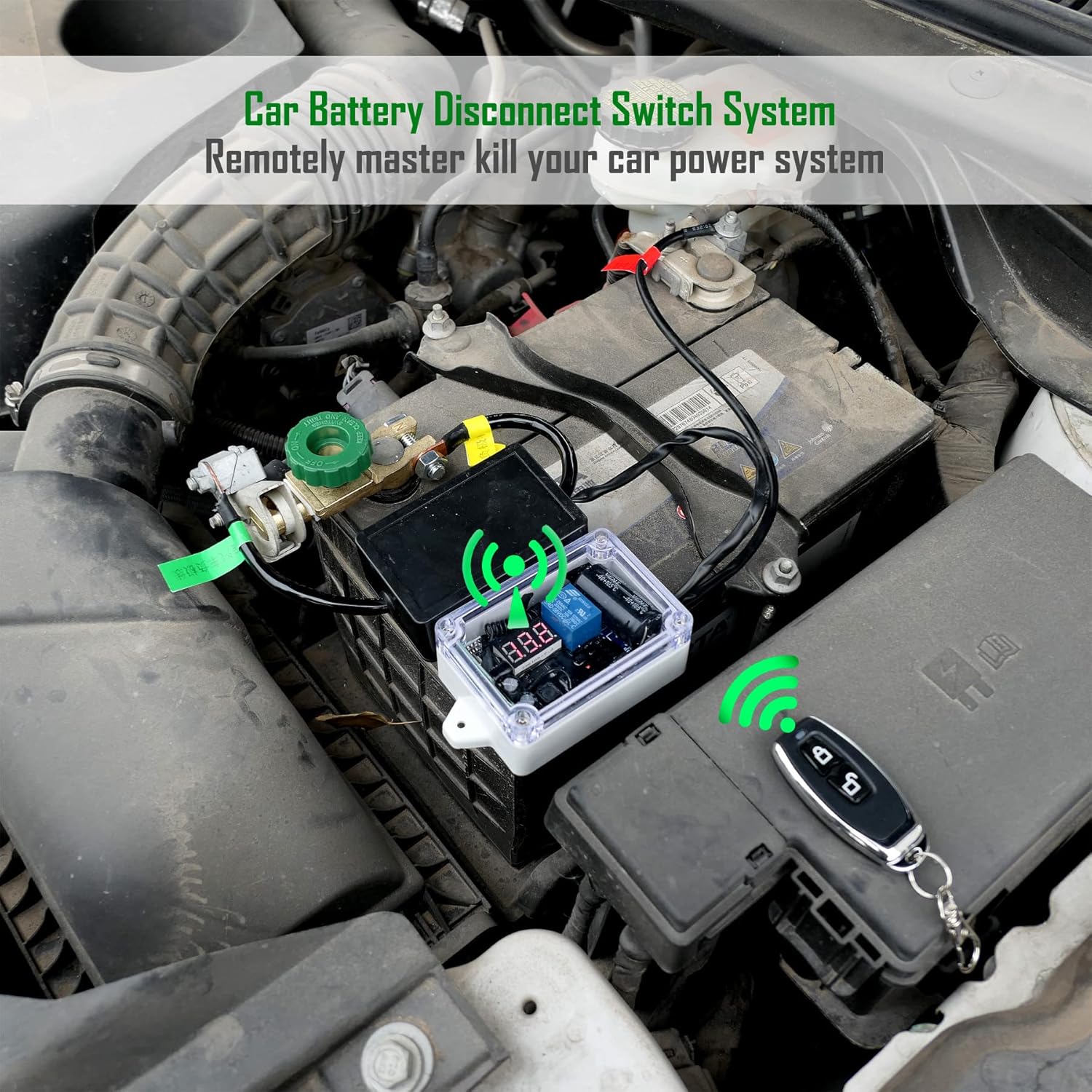 RV Remote Battery Disconnect Switch 12V Battery Shut Off Switch with LED Digital Voltmeter Display Battery Cut Off Switch w/Dual Wireless Control Master Kill Switch Universal Fit Camper Trailer SUV