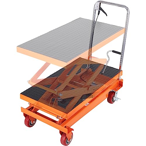VEVOR Electric Lift Table, 330 lbs Capacity Single Scissor Lift Table, 8-28 in Height Adjustable Lifting Platform, Coffee Table Lift with 4 Wheels, for Material Handling and Transportation, Black