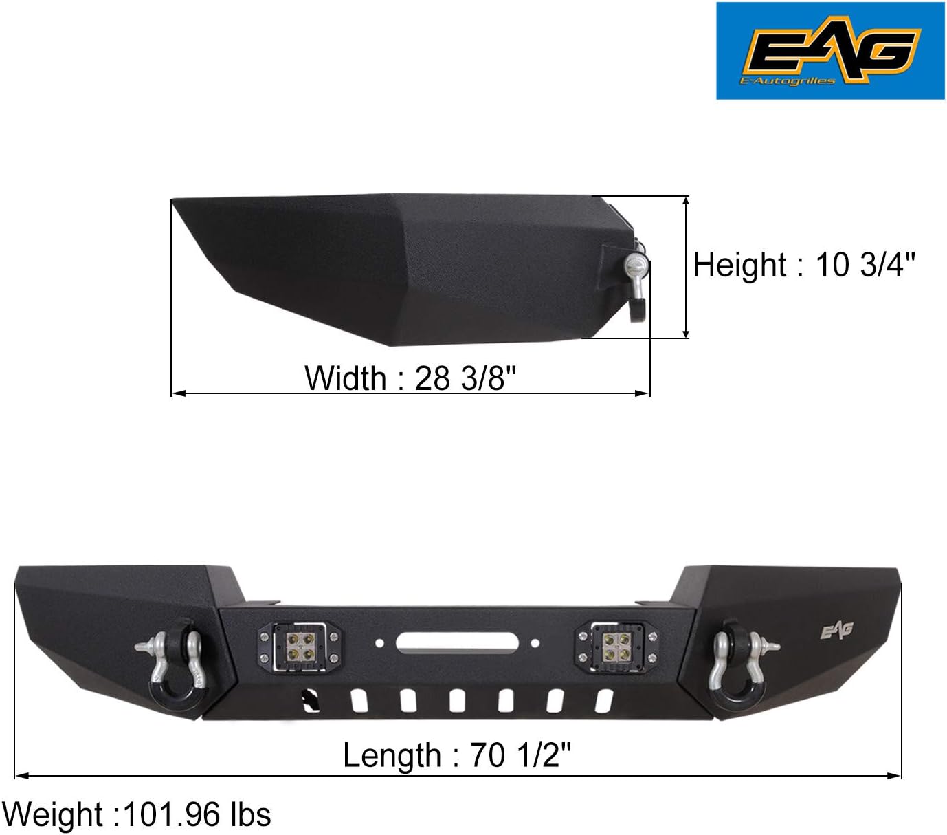 EAG Assembled Front Bumper with LED lights Compatible with 1999-2004 Grand Cherokee WJ