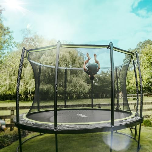 JumpFlex Trampoline Hero 12FT 14FT 15FT Round Outdoor Backyard Trampoline ASTM Approved with Net Safety Enclosure & Ladder Playset with Fast Assembly