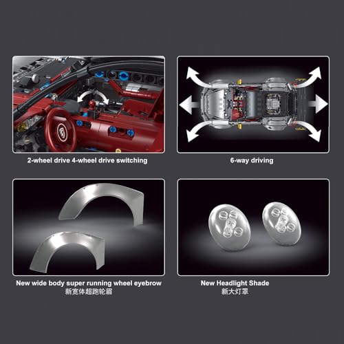 MISINI T5026 Sports Car Building Kit, 1:8 Scale MOC Sports Car Building Set for Adults, Building Bricks Racing Vehicle Toy, Collectible Motorsport, Great Gift for Men (3389 PCS)