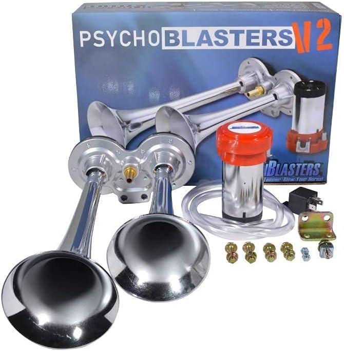 HornBlasters PsychoBlasters V2 Electric Air Horn with Self Driven Compressor - Replace Stock Horn - Easy Install