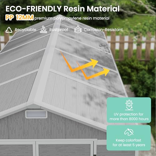 UDPATIO Outdoor Resin Storage Shed 6x4.5 FT, Plastic Garden Shed for Bike, Garbage Can, Tool, Outside Sheds with Lockable Door for Backyard, Patio, Lawn, Grey & White