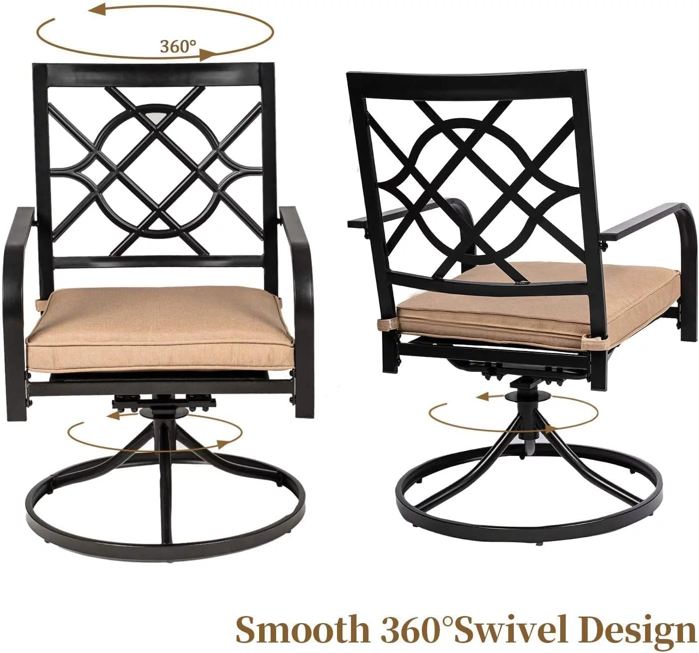 SUNCROWN 4 Pieces Outdoor Dining Set Metal Swivel Cushioned Wrought IronChairs Patio Furniture Sets for Backyard, Lawn, Garden, Black