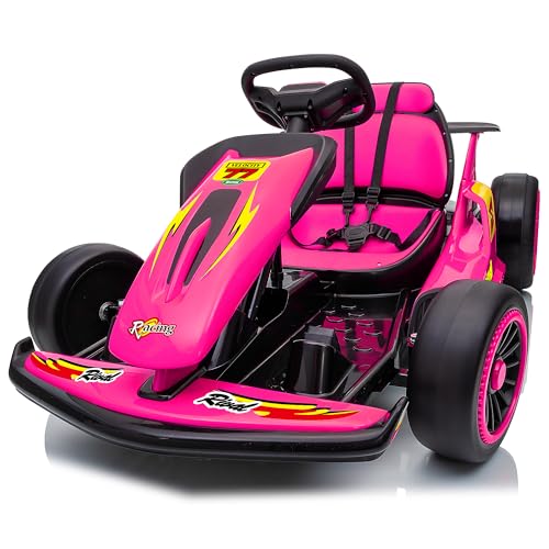 24V Electric Go Kart for Kids, 400W Drift Cart with EVA Tires, High/Low Speed, Max Speed 8.1 MPH, Music, Wireless, Electric Crazy Go-Kart Outdoor Ride on Toy for Kids Ages 6+, Red