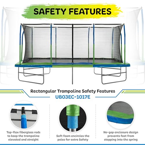 Upper Bounce Rectangle Trampoline Set with Premium Top-Ring Enclosure System – Outdoor Trampoline - Gymnastics Rectangular Trampoline for Kids - Adults - Supports Upto 500 lbs.