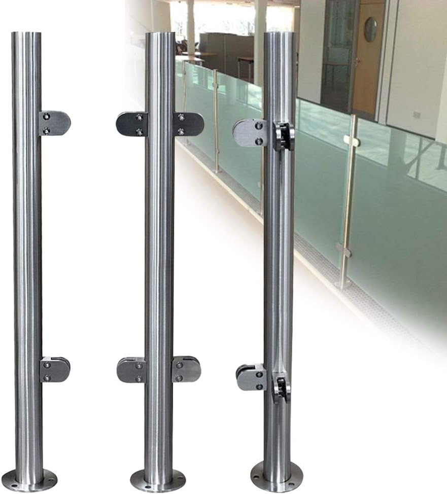 Glass Railing Post Glass Balustrade Railing Post 304 Stainless Steel Railing Fence Pole Handrail Garden Fencing 90-110CM (35" Middle Post) Pack of 2