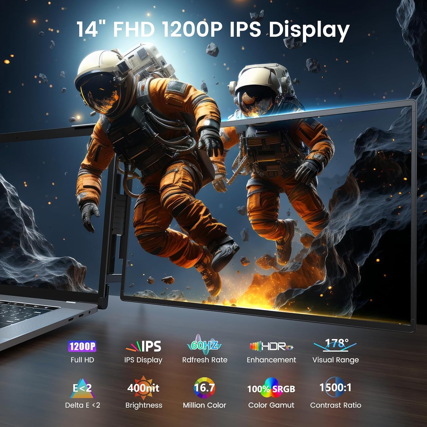 L LIMINK Triple Monitor for Laptop, 14" FHD 1200P Triple Laptop Screen Extender for 13.3-16” Laptops, Laptop Monitor Extender with HDMI & USB C and Plug-Play, for MacOS & Windows - Elite ET14 Pro